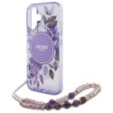 Etui Guess IML Flowers With Pearl Strap MagSafe na iPhone 16 Plus - fioletowe