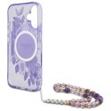 Etui Guess IML Flowers With Pearl Strap MagSafe na iPhone 16 Plus - fioletowe