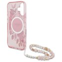 Etui Guess IML Flowers With Pearl Strap MagSafe na iPhone 16 Plus - różowe