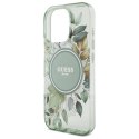 Etui Guess IML Flowers With Pearl Strap MagSafe na iPhone 16 Pro - zielone