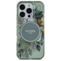 Etui Guess IML Flowers With Pearl Strap MagSafe na iPhone 16 Pro - zielone