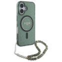 Etui Guess IML Glitter With Pearl Strap MagSafe na iPhone 16 Plus - zielone