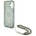 Etui Guess IML Glitter With Pearl Strap MagSafe na iPhone 16 Plus - zielone