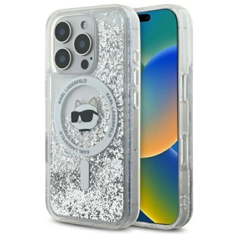 Etui Karl Lagerfeld Liquid Glitter Choupette Head Magsafe na iPhone 16 Pro Max - przezroczyste