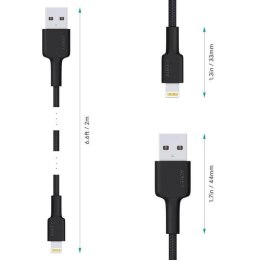 AUKEY CB-AL05 nylonowy kabel Quick Charge Lightning-USB | 2m | certyfikat MFi Apple